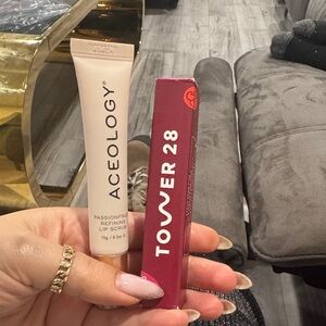 Tower 28 Lip Gloss in “Drink” and Aceology lip scrub